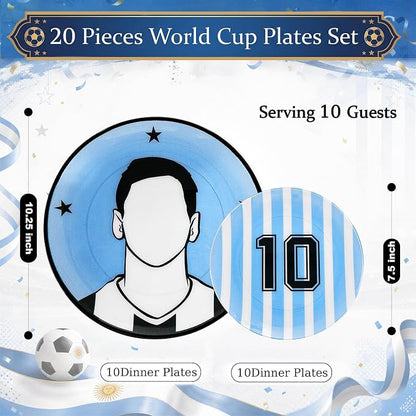 20Pcs Blue Plastic Soccer Plates, Disposable Plates