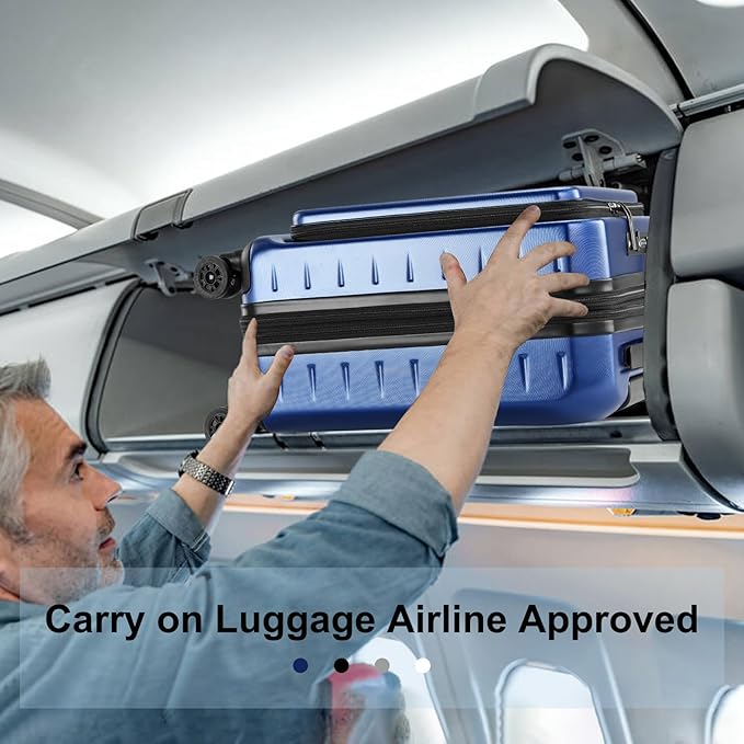 Expandable Carry On Luggage Airline Approved, 20 Inch Lightweight ABS+PC Hard Shell Suitcases with Front Pocket, Spinner Wheels, TSA Lock (Navy Blue, 1PC)
