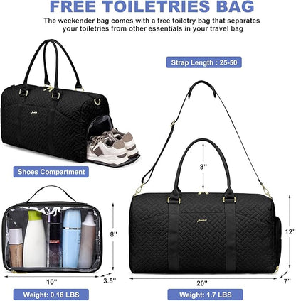 Women Duffle Weekender Travel Bag: Large Duffel Bags with Shoe Compartment Carry On Overnight Tote Bag with Wet Pocket Toiletry Bag Traveling Weekend Gym Yoga Hospital Bags for Labor & Delivery Black