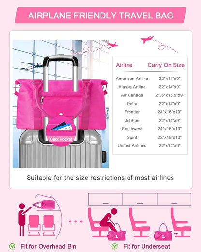 Overnight Bag for Kids Teen Girls Weekender Dance Bag Birthday Graduation Gifts,Initial Travel Duffel Bag Sports Gym Bag Personalized Weekender Bag Carry On Bags Preppy Gifts for Women(Hot Pink, L)