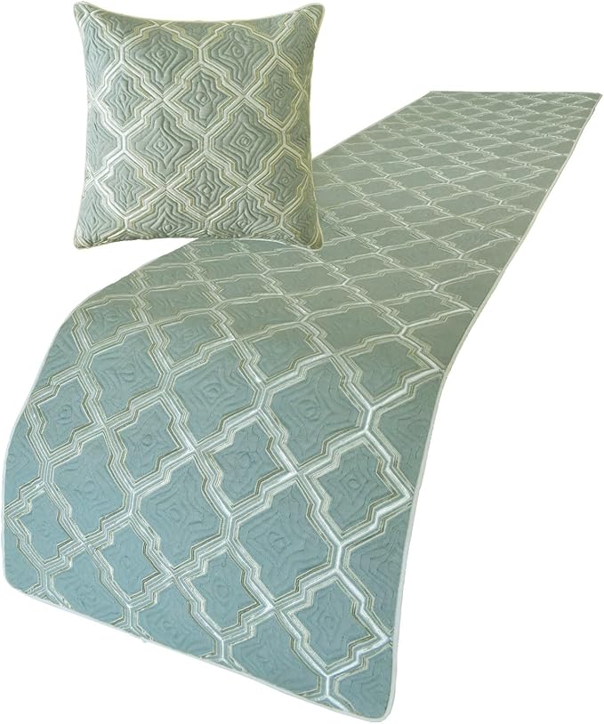 The HomeCentric King/Queen/Twin Light Blue Decorative Bed Runner CA King 86"x18" Bed Runner Without Pillow Cover, Quiled, Embroidery Bed Scarf on Jacquard Fabric - Estelle