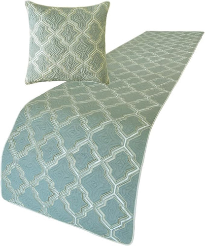 The HomeCentric King/Queen/Twin Light Blue Decorative Bed Runner CA King 86"x18" Bed Runner Without Pillow Cover, Quiled, Embroidery Bed Scarf on Jacquard Fabric - Estelle