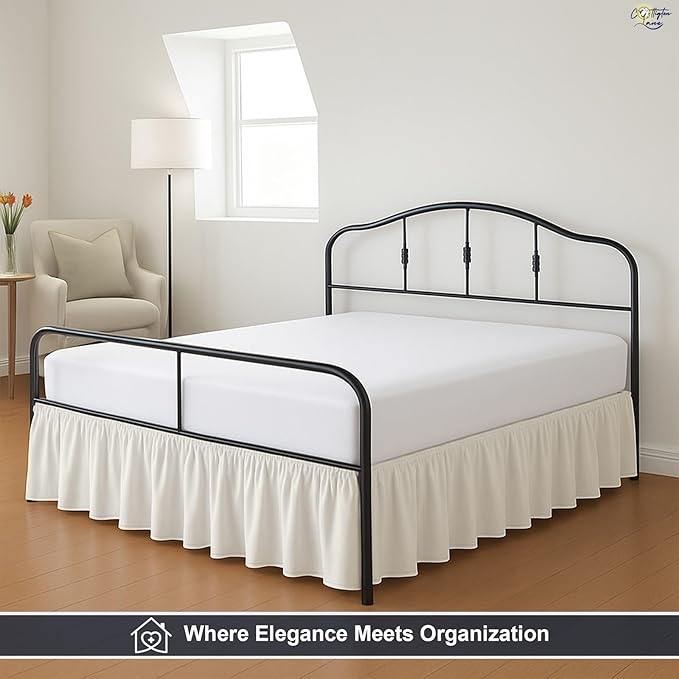 Cottington Lane Ruffled Bed Skirt Queen Size with Split Corner, Brushed Microfiber Hotel Quality Ivory Dust Ruffle, 14 Inch Drop Gathered Bedskirt, Soft and Stylish, Shrinkage and Fade Resistant