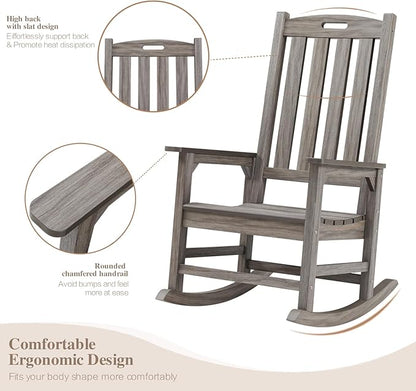 Psilvam Outdoor Rocking Chair Set of 2, Poly Lumber Oversized Rocking Chair with 21" Wide Seat and 32" Tall Backrest, Pre-Assembled with Most Components for Effortless Installation(Light Gray)