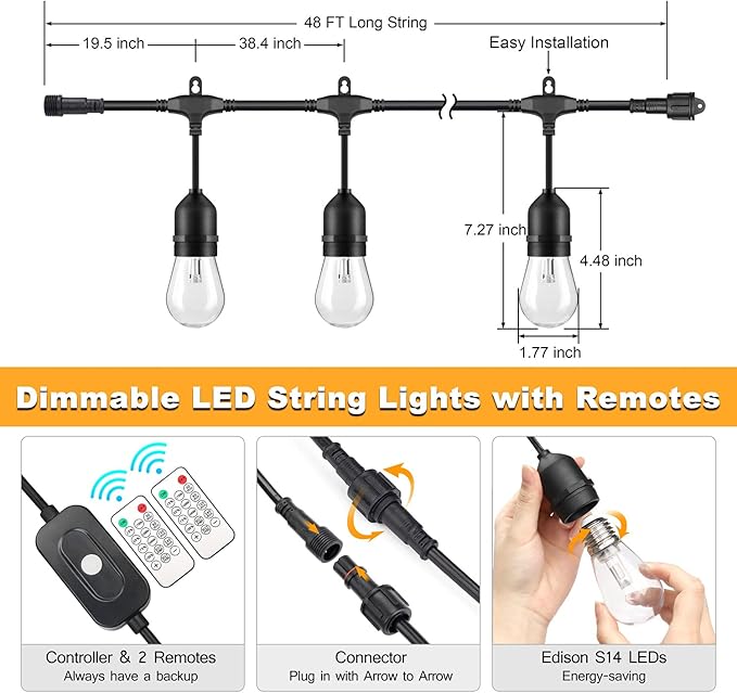 Mlambert 3 Color Outdoor LED Dimmable String Lights