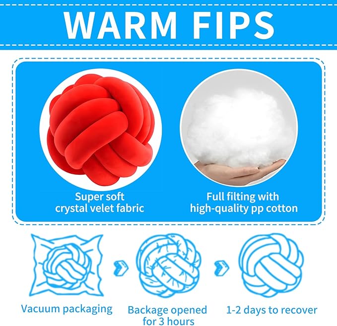 Knot Ball Pillows, Round Throw Pillow Cushion Home Decoration Soft Plush Pillow, Throw Knotted Ball Pillow Handmade Children Room Decoration Round Plush Toy Pillow (Red,11"/28cm)