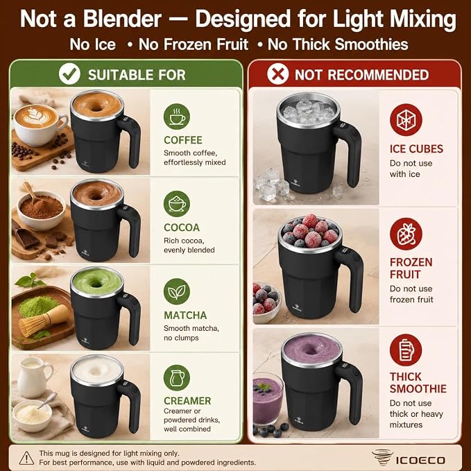 Self Stirring Coffee Mug, 12oz Rechargeable Magnetic Mixing Cup