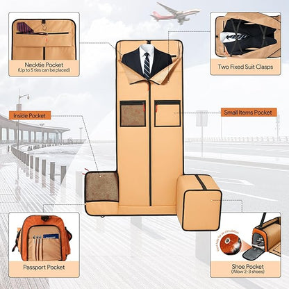 Garment Duffle Bags for Travel, HOMQUIET Convertible Garment Duffel Bag, All YKK Zippers Carry On Garment Bags, 2 in 1 Hanging Waterproof Suit Travel Bag with Shoe Compartment, for Men Women, Brown
