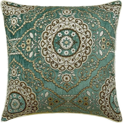 The HomeCentric King/Queen/Twin Teal Decorative King 90"x18" Bed Runner with 2 Pillow Cover, Art Deco, Floral, Tassels & Velvet Bed Scarf on Velvet Fabric - Ahmet