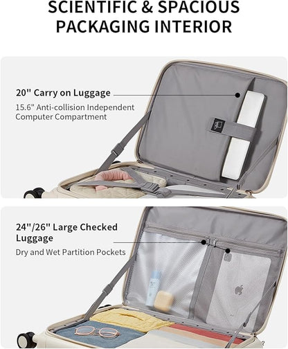 aji Expandable Top Open Luggage Sets 2 Piece with Spinner Wheel, 20/26 Inch Luggage with TSA Lock, Lightweight PC Hardside Travel Luggage Suitcases for Men Women, Coconut White