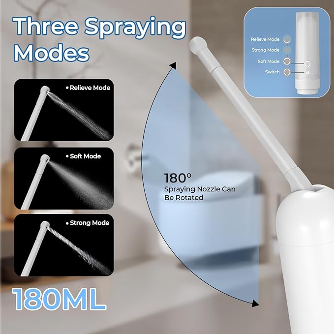 Portable Bidet for Travel USB-C Rechargeable Travel Handheld 3 Pressure Options Portable Bidet for Women/Men High Pressure IPX7 Waterproof Electric Personal Hygiene Cleaning