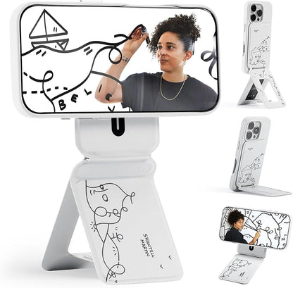 MOFT x Shantell Martin Phone Tripod Stand Selfie Stick for iPhone, Multi-Angles iPhone Stand, Lightweight & Portable Phone Holder, Strong Magnets, MOVAS Vegan Leather, Misty Cove (Without Card Slot)