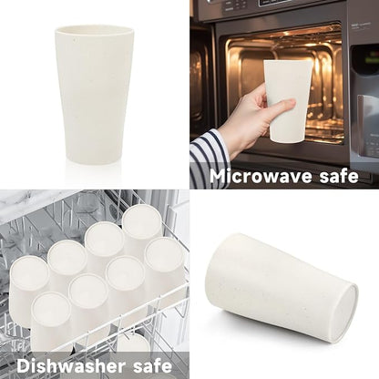 ejonirinjonir EI 8pcs Wheat Straw Cups, 15oz Beige Unbreakable Plastic Reusable