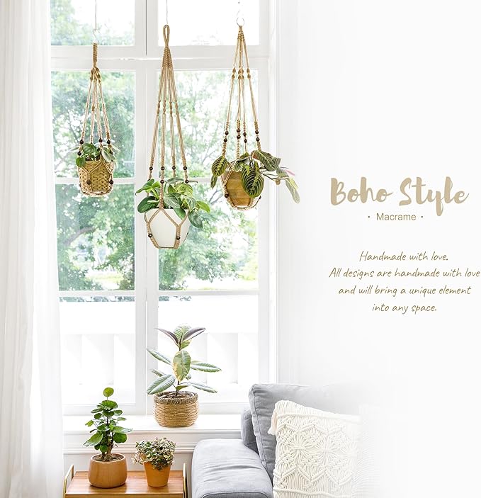 Mkono 3 Pack Macrame Plant Hangers Indoor Different Size Hanging Planter Basket