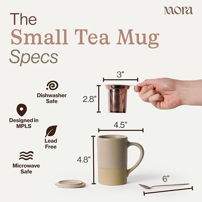 MORA Ceramics Tea Cup with Loose Leaf Infuser, Spoon and Lid, 12 oz, Microwave