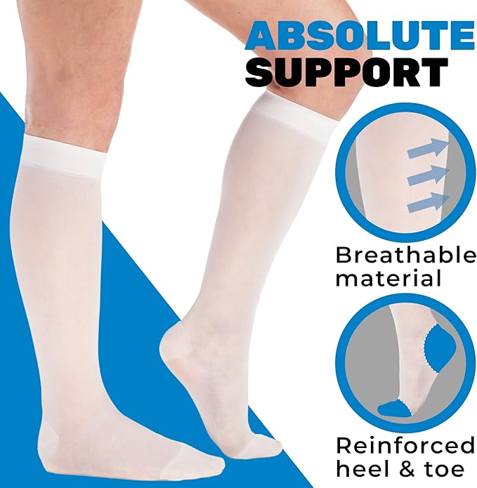 (3 Pairs - Closed Toe) Made in USA - Sheer Compression Stockings for Women 15-20mmHg - Womens Compression Socks for Circulation during Travel, Airplane, Sport, Athletic - White, X-Large - A101WH4-3
