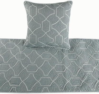 The HomeCentric King Queen Twin Grey Blue Bed Runner with Decorative Throw Pillow Cover, Queen Size 74"x18" Bed Runner with Pillow Cover, Linen Quilted Embroidery, Modern Contemporary - Atmosphere