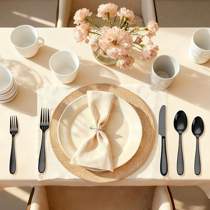 40-Piece Black Silverware Set, Flatware Set