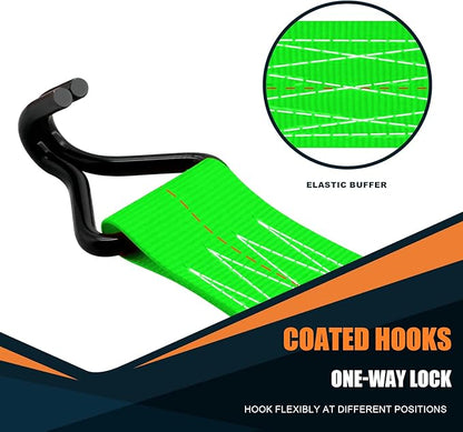 6 Pack 2 inch Ratchet Straps Heavy Duty J Hook 2 in x 15ft with Strong Ratcheting, Cargo Load Tie Down Strap 2200lbs Working Load for Trucks Green