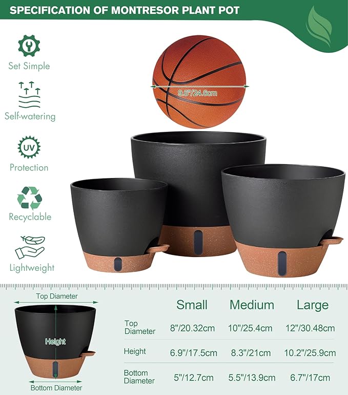 12/10/8 Inch Self Watering Pots