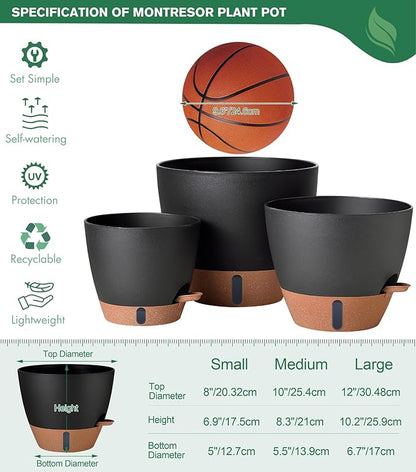 12/10/8 Inch Self Watering Pots