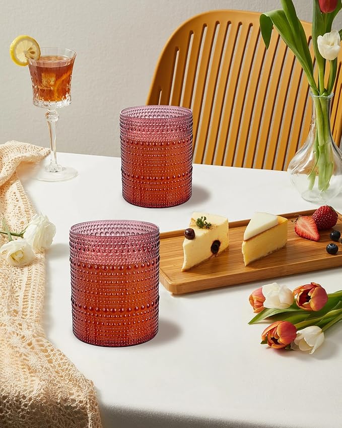 18PCS Hobnail Plastic Drinking Glasses 14 oz Burgundy Cups