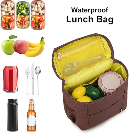 NOL Natural Organic Lifestyle Insulated Lunch Bags for Women Cooler Bag Lightweight Nylon Waterproof Lunch Box For Work (Coffee, Large)