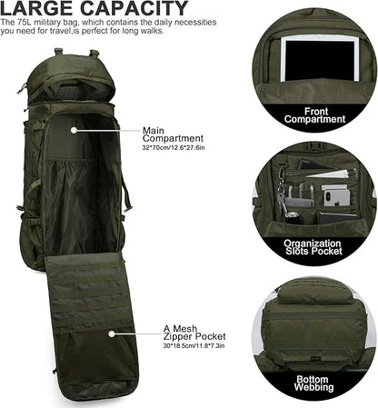 Mardingtop 75L Molle Hiking Internal Frame Backpacks with Rain Cover for Camping,Backpacking,Travelling