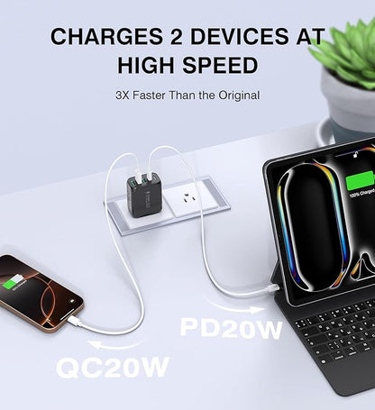 [2-Pack]50W USB C Wall Charger Block, 5-Port C Charger Fast Charging Block PD Power Adapter +QC 3.0 Multiport Type C Box Brick Cube USB A Wall Plug for iPhone 16/15/14/13 Pro Max,Samsung Galaxy(Black)
