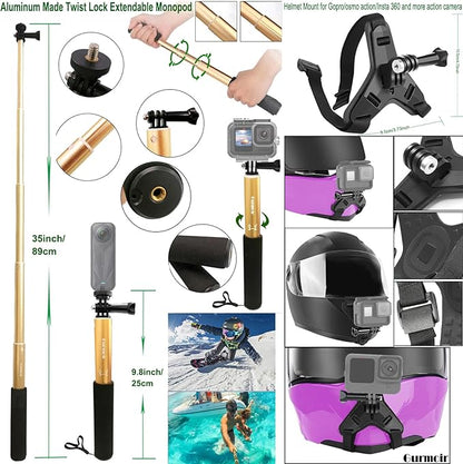 Gurmoir Accessory Kit for Osmo Action 5 pro 4/Insta 360 X5 X4 X3/Go Pro Hero13 12/Gopro Max 2/, Bike Mount/Hat Clip/Helmet Strap/Backpack Mount kit for Gopro/Osmo Action/Insta 360(DT18)
