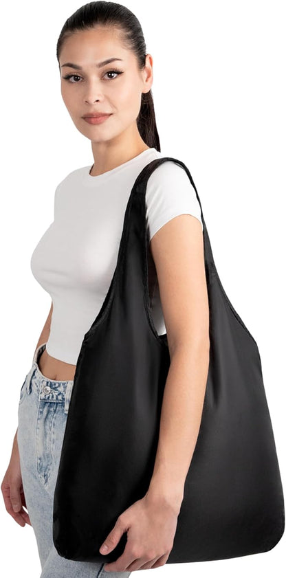 Nanobag Ultra-Lightweight Heavy Duty Foldable Tote for Women & Men, Reusable Grocery & Travel Bag, Packable Collapsible Compact Market Essential (XL Black)