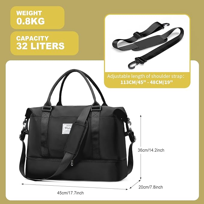 Travel Duffel Bag, Sports Tote Gym Bag, Shoulder Weekender Overnight Bag for Women