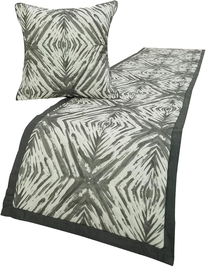 The HomeCentric King/Queen/Twin Grey & White Designer Twin 53"x18" Bed Runner with Pillow Cover, Quilted Bed Scarf on Cotton Fabric - Grey Semblance