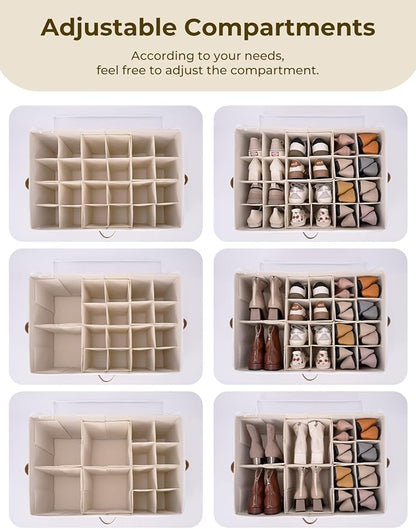 StorageWorks Shoe Organizer for Closet, Fits up to 24 Pairs, Shoe Cubby Storage Containers with Adjustable Dividers and Clear Cover, Green & White