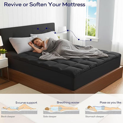 OLANLY Dual-Layer 4 Inch Cal King Size Memory Foam Mattress Topper for Back Pain, 2 Inch Cooling Pillow Top Mattress Pad Cover and 2 Inch Gel Memory Foam Topper, Deep Elastic Pocket, Black