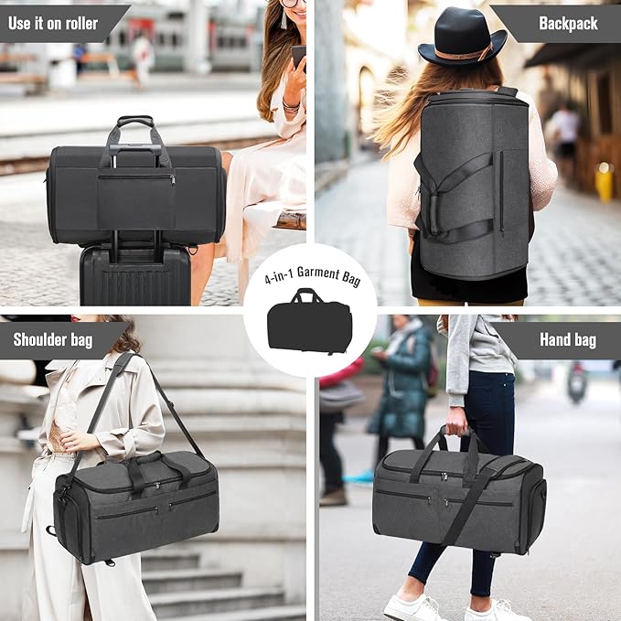 Bukere Garment Bags for Travel, Convertible Carry on Duffel Bag for Men Women, Backpack Straps, Shoe Compartment, 3 in 1 Hanging Dress Suit Bags for Men Women