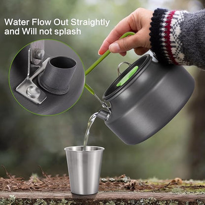 PELLOR Camping Cookware Set, 17pcs Portable Camping Mess Kit with Non-Stick Aluminum Pots, Pans Set and Folding Fork, Lightweight Backpacking Camping Gear for Outdoor/Camping/Picnic/Hiking