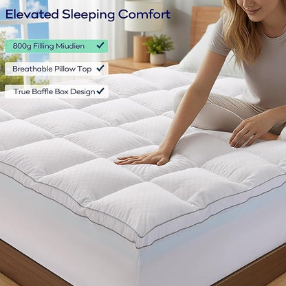 OLANLY Dual-Layer 4 Inch Full Size Memory Foam Mattress Topper for Back Pain, 2 Inch Cooling Pillow Top Mattress Pad Cover and 2 Inch Gel Memory Foam Topper, Deep Elastic Pocket, White