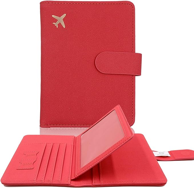 Melsbrinna Rfid Passport Holder for Travel women/Men, Cute Passport Wallet Rfid Blocking Card Slots, Rfid Passport Cover/CaseTravel Wallet, Passport Book Holder (1, Red4)
