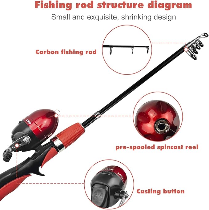 Urban Deco Kids Fishing Pole Set Portable Telescopic Kids Fishing Rod and Reel Combo Kit with Tackle Box for Beginners, Boys,Girls,Youth,Children