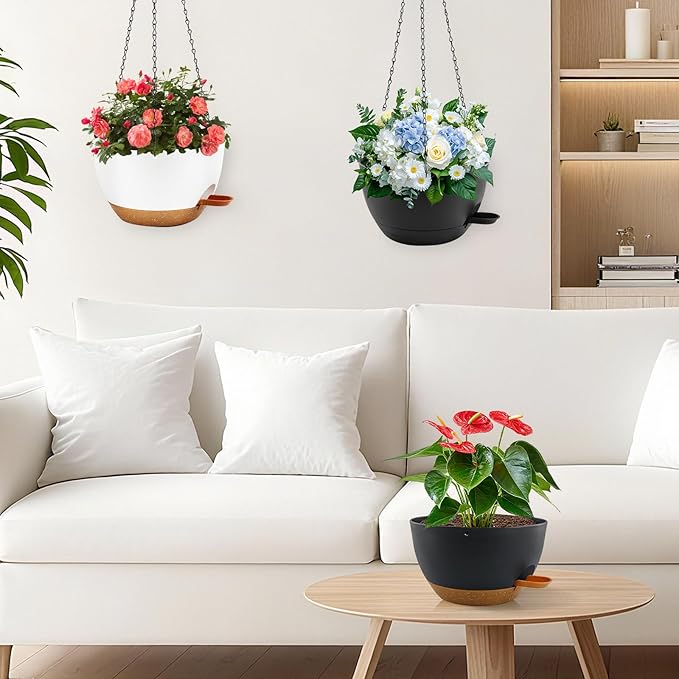 10 inch Hanging Planters for Indoor Plants, 3 Pack Self-Watering Hanging