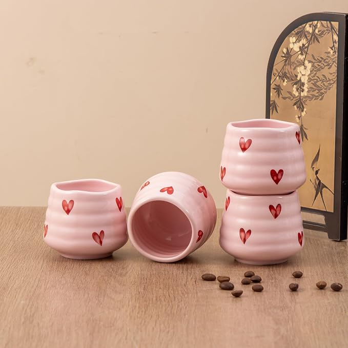 4pcs Japanese Tea Cup Set – Mini Size Cup 5OZ Ceramic Matcha Cup, Handless