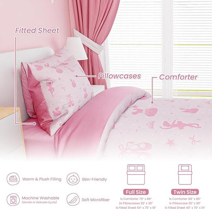 SANDJEST Ballerina Comforter Set Twin Size 68x86in for Kids Girls, Microfiber 3 Pcs Bedding Set Includes 1 Comforter, 1 Pillowcase, 1 Fitted Sheet, Nursery Room Decor