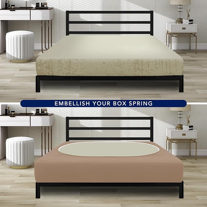 PureFit Stretchy Box Spring Cover Twin - Elastic Fitted Box Spring Wrap Around 4 Sides, Wrinkle & Fading Resistant Fits Twin Size Beds, Camel