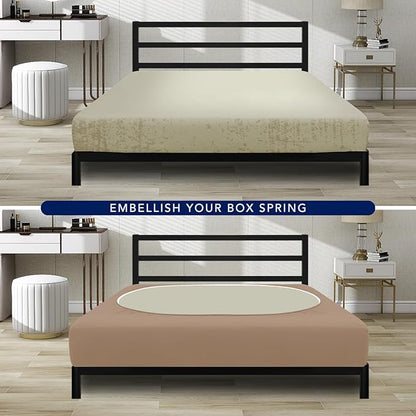 PureFit Stretchy Box Spring Cover Twin - Elastic Fitted Box Spring Wrap Around 4 Sides, Wrinkle & Fading Resistant Fits Twin Size Beds, Camel