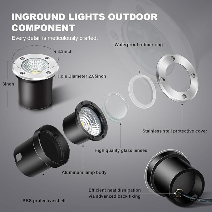 4 Pack 3w 12v Low Voltage In-ground Lights LED Landscape Light Waterproof IP67