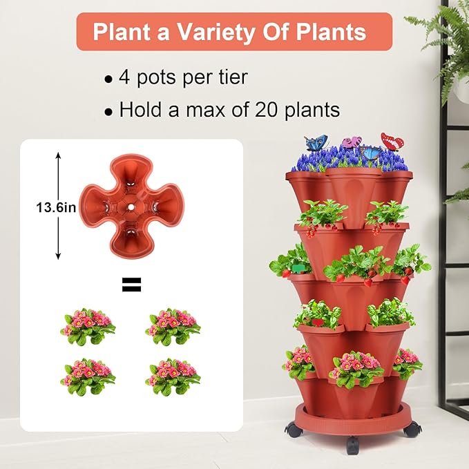 GameXcel Vertical Planter, 5 Tier Stackable Strawberry Planter