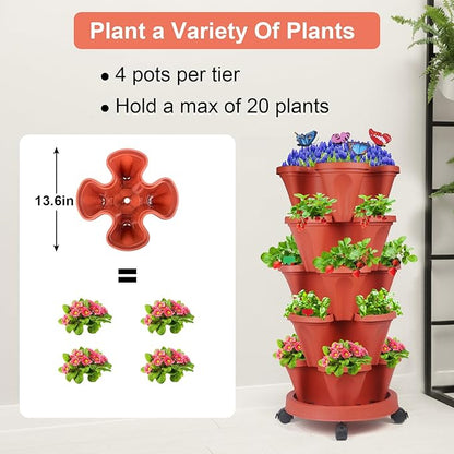 GameXcel Vertical Planter, 5 Tier Stackable Strawberry Planter