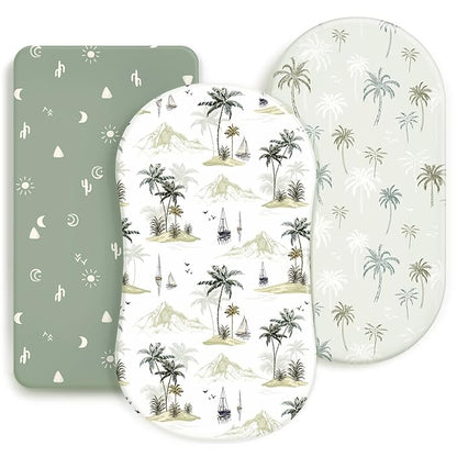 GRSSDER Stretchy Ultra Soft Fitted Bassinet Sheets 3 Pack, Universal Fit for Baby Cradle Moses Basket Oval Rectangle Mattress Safe and Snug, Sunny Holiday Print