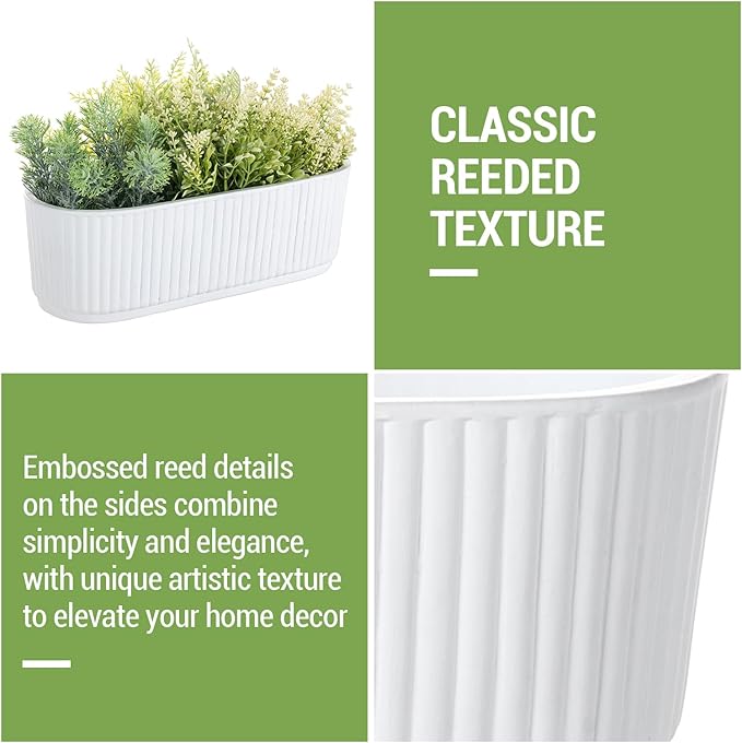 MyGift 12 Inch Ceramic Succulent Planter, Oval Matte White Planter Pot
